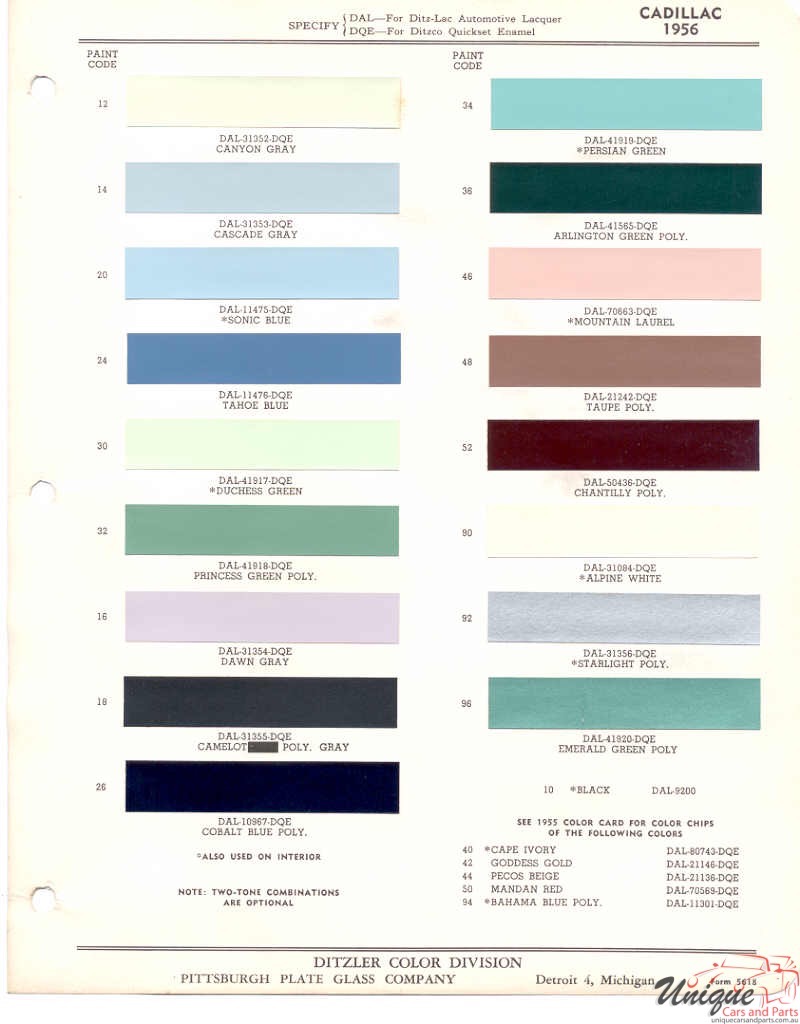 1956 Cadillac Paint Charts PPG 1